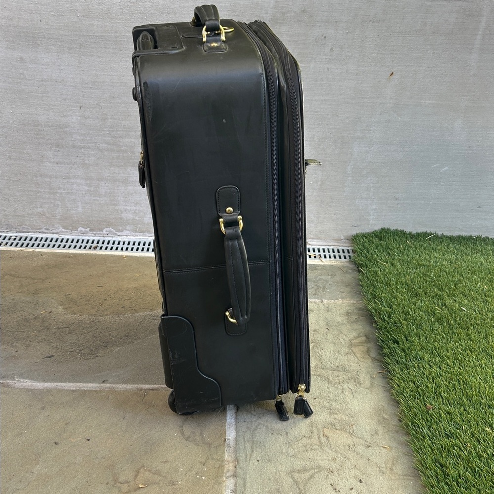 COACH 22" Charcoal Black Leather Rolling HERITAGE CHECK Suitcase Carry On VTG - Picture 7 of 16